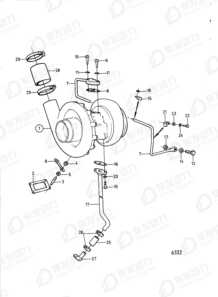 volvo penta Oil return pipe 845376 Drawing